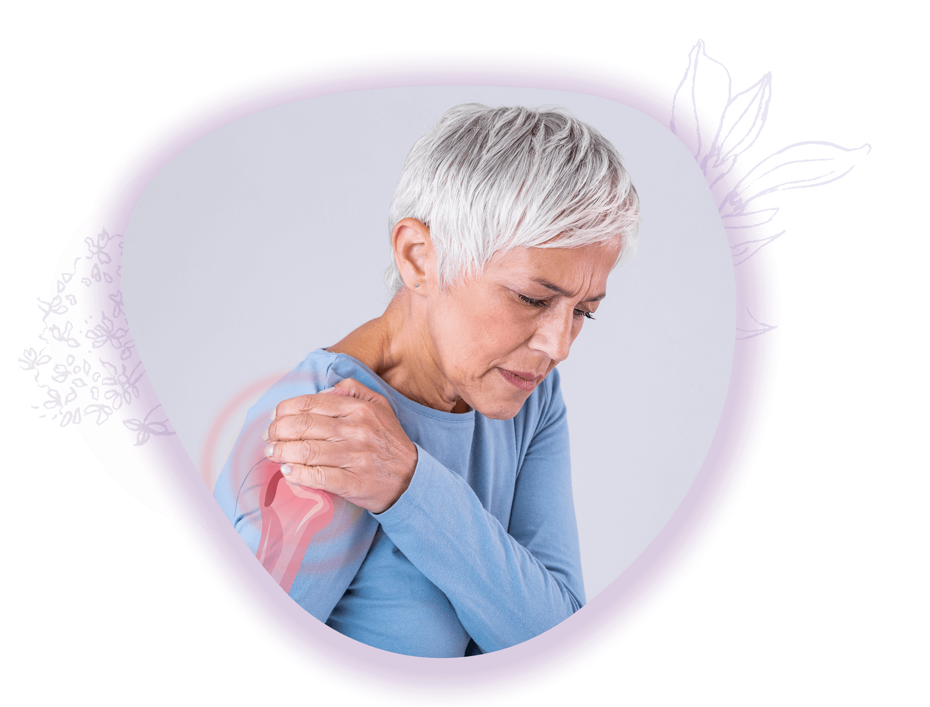 Frau mit Schmerzen im Schultergelenk