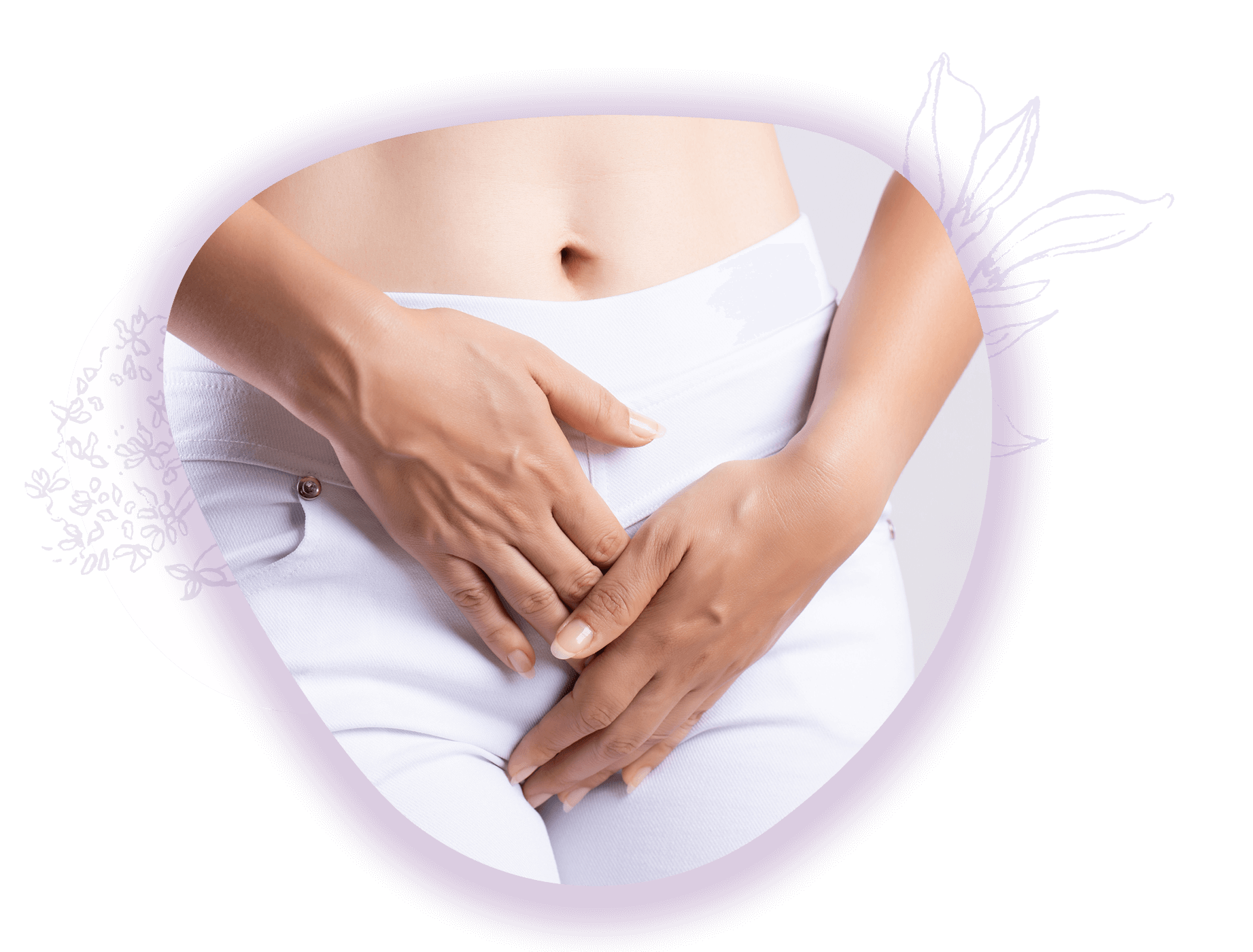 Frau mit den Händen am Unterbauch